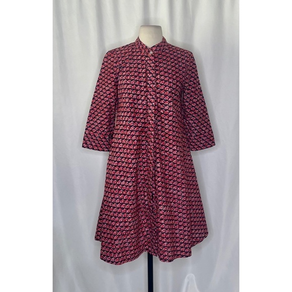 ZURI Batik Schooled Fish Print A-Line Dress Art To Wear Button Down Kenya XS - Picture 3 of 12